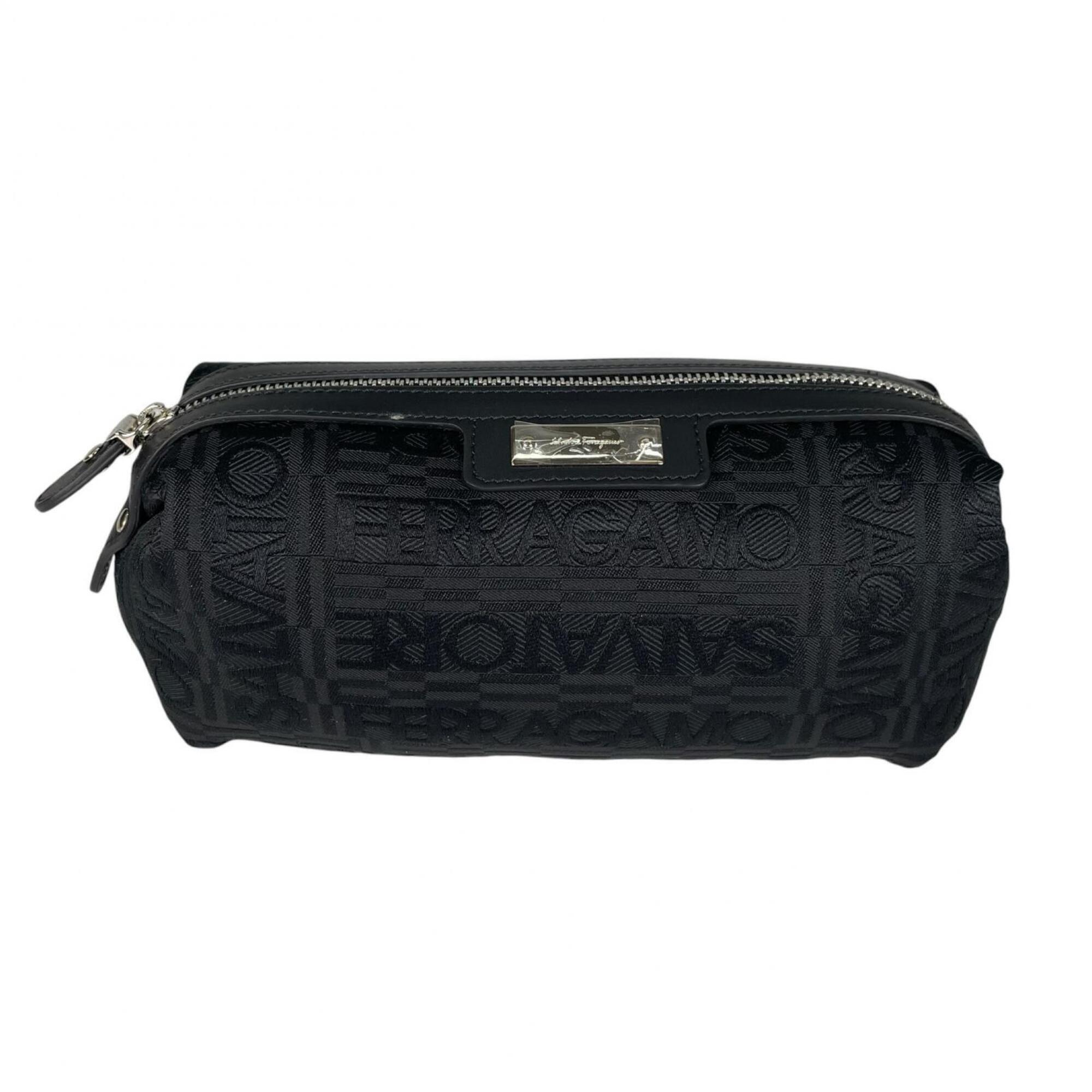 Salvatore Ferragamo Au-22 A266 Canvas Pouch, Black, Women's